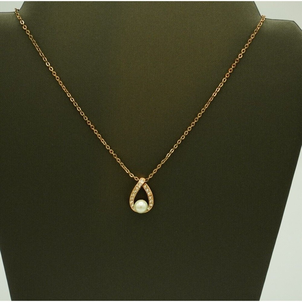 Premier Designs Forever Necklace Rose Gold Tone 16-19” W/ Faux Pearl Tear Drop - Picture 4 of 8